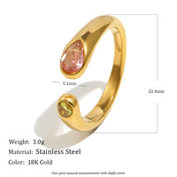 Bague ouverte en acier inoxydable plaqué or 18 carats avec zircon, motif géométrique simple, tendance, durable, inaltérable et étanche