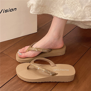 Sandalias de cuña con lentejuelas de EVA para mujer, de cuero genuino y malla, para invierno, verano, playa, novia, sandalias de exterior - Product Image 1