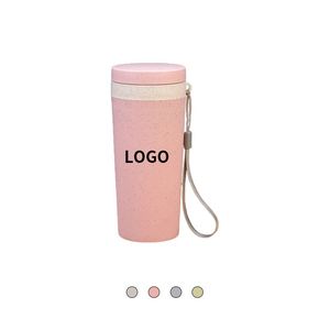 Custom <b>Pink</b> Wheat Straw Cup Eco-friendly Light Weight Portable Wheat Water Bottle With Lid - Product Image 2