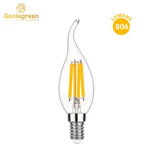 Dimmable Candelabra Led Light C35 Candle Bulb Flame Tip Shape 80W Equivalent 2700K Warm White E14 High Lumens Filament Bulb