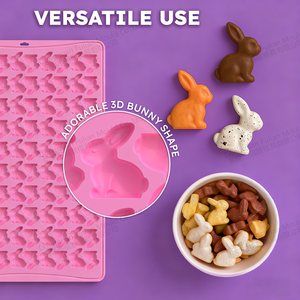 Moules à bonbons en silicone de qualité alimentaire sans BPA, antiadhésifs, en forme de lapin, mini, compatibles lave-vaisselle et four, design mignon pour bonbons et chocolats - Product Image 3