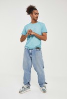 Camiseta Casual Básica de Hombre, Tejido Liso, Color Tostado Lavado, Talla S, Transpirable, con Ribete Enrollado, Diseño Liso, Corte Regular