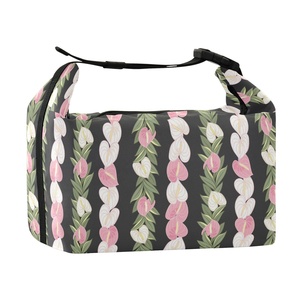 Sac isotherme pour déjeuner style Hawaï, imprimé personnalisé, sac de rangement alimentaire réutilisable, motif Anthurium rose et blanc avec boucle - Product Image 1