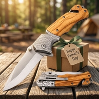 Couteau de poche à manche en bois avec gravure de poisson requin, couteau pliant gravable, cadeau de Noël pour la cuisine, en stock aux États-Unis