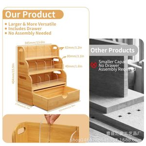 Étagère de rangement pour thé en bambou à 3 niveaux avec tiroir, grande capacité, organiseur de dosettes de café, boîte en bois pour cuisine et salle de bain - Product Image 1