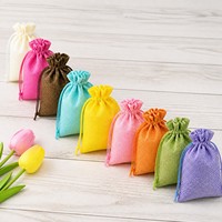 Pochette à cordon en lin de chanvre arc-en-ciel multicolore pour bijoux, colliers de perles, boucles d'oreilles, sac en jute, emballage cadeau personnalisé avec logo, vente en gros