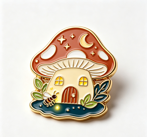 Pin de solapa de metal esmaltado personalizado con diseño de casa de hongos y cabaña de hadas, chapado en oro, regalo y recuerdo - Product Image 3
