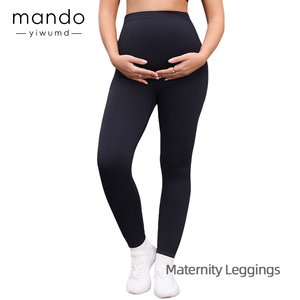 Leggings de <span class=keywords><strong>grossesse</strong></span> pour femmes 90% nylon 10% élasthanne Tricot sans couture Leggings de yoga de maternité noirs - Product Image 2