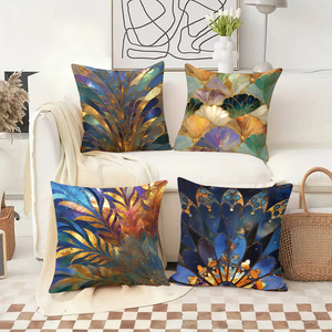 Rahat bir ev dekorasyonu için canlı yaprak desenleri ve altın rengi vurgulara sahip, göz alıcı vitray tarzı kırlentler. - Product Image 2