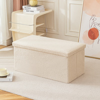Banc de rangement pliable en cuir et polaire Teddy, beige et blanc, style ottoman, personnalisable, directement de l'usine