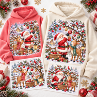 Feuilles de transfert thermique DTF personnalisées pour Noël, motif Père Noël escaladant un village de bonhommes de neige, prêtes à presser pour vêtements textiles