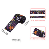 Selendang Pita Grosgrain Poliester Ramah Lingkungan Desain Bunga Hewan Cheetah & Bintang Cetak Khusus Halloween 2026