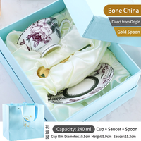 Ensemble tasse à café et soucoupe en porcelaine fine personnalisé, motif floral, coffret cadeau, service à thé OEM ODM