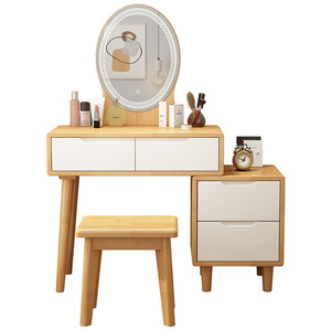 Solid Wood <b>Dressing</b> <b>Table</b> Natural Color With <b>Storage</b> Cabinet Modern Minimalist Bedroom Vanity Desk - Product Image 4