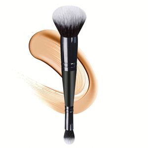 แปรงแต่งหน้าแบบสองหัว 2-in-1 สำหรับรองพื้นและคอนซีลเลอร์ แปรงแต่งหน้าแบบสองหัวสำหรับมือใหม่ แปรงปัดแก้มแบบสองหัว วัสดุอะลูมิเนียม อุปกรณ์แต่งหน้า - Product Image 2