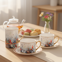 Ensemble de tasses à café et à thé en céramique plaquées or de luxe, collection de cadeaux pour le thé de l'après-midi des fêtes
