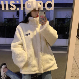 White Faux Fur Coat Women's Loose Thickened Winter Jacket Stand Collar Warm Outwear - Product Image 2