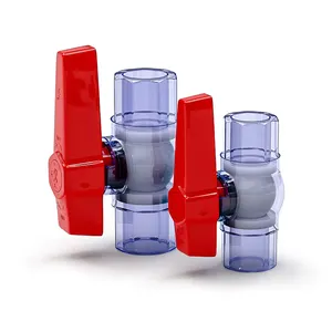 DN15-DN50 Transparant Plastic Zwevende Kogelklep Rood Vlinderhandvat Pvc Compacte Kogelklep