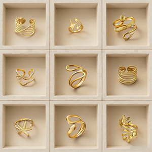 Anillo Apilable Abierto de Acero Inoxidable con Baño de Oro PVD de 18k, Diseño de Corazón y Serpiente, Cadena Geométrica de Bolas para Mujer, Moda Vintage 2026 - Product Image 1