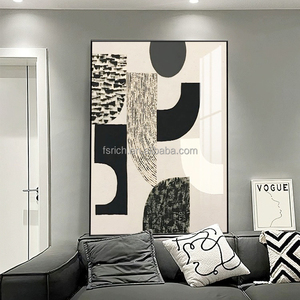 Dipinto minimalista <span class=keywords><strong>nero</strong></span>, <span class=keywords><strong>bianco</strong></span> <span class=keywords><strong>e</strong></span> grigio soggiorno con pavimento astratto di lusso con ingresso divano sfondo appeso alla parete pittura - Product Image 2