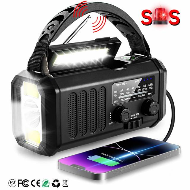 Portable Emergency Hand Crank 10000mAh Powered AM/FM Radio with LED Flashlight Alerted and Cell Phone Charger