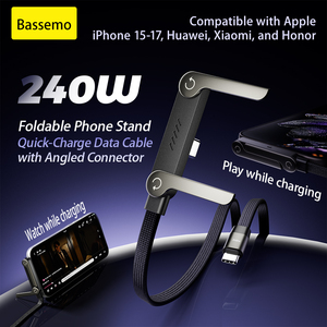 Câble tressé en nylon à charge rapide 240W avec support de téléphone, coude à 90°, rotation à 360°, multi-angle, Type-C pour <span class=keywords><strong>iPhone</strong></span>, vente flash - Product Image 1