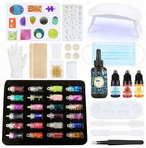Creative Handmade UV Resin Jewelry <b>Kit</b> Hard Crystal Clear Epoxy Fast Curing Silicone Molds Keychain <b>MODEL</b> Glitter Foil - Product Image 1