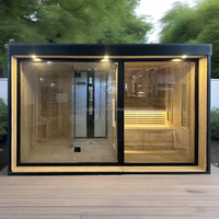 Sauna combiné moderne avec poêle, cabine de sauna extérieure pour 4 personnes, construction en bois massif, chauffage électrique, Bluetooth