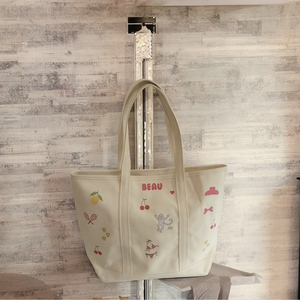 Biểu Tượng Tùy Chỉnh Kích Thước Quá Khổ Lớn Màu Tím Lilac Bãi Biển Quà Tặng Mua Sắm Tote Túi Với Dây Kéo Túi Nút - Product Image 5