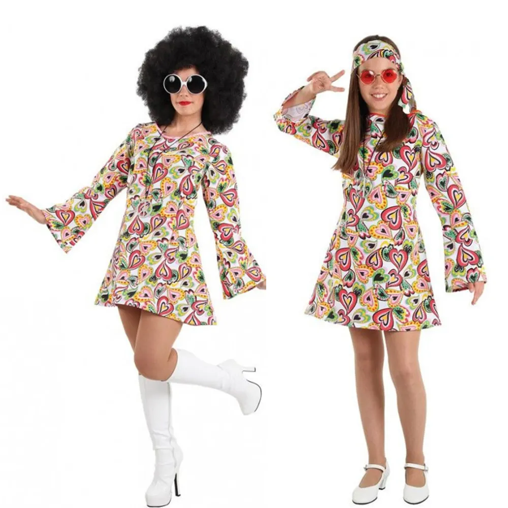 New Hot Sell Idea Gift Hippie 90s Dress Outfit Child Disco Girl Costume with Headband