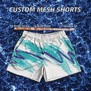 Wholesale Low MOQ Custom Printed Hot Floral Knitted Breathable Quick Dry Sublimation Double <b>Layer</b> Mesh Shorts - Product Image 2