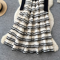 Robe décontractée élégante pour femmes WIWT, à manches longues, en tricot, patchwork, à volants, à plusieurs niveaux, style A, pour tous les jours et les soirées