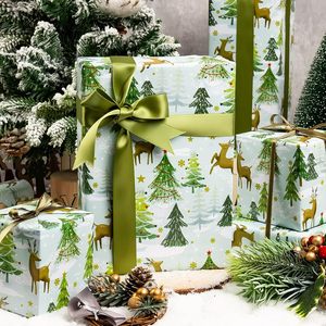 MAYPLUSS Christmas Wrapping Paper 17 In X 33 Feet Watercolor Deer Tree Print Eco Friendly Double Side Roll - Product Image 2
