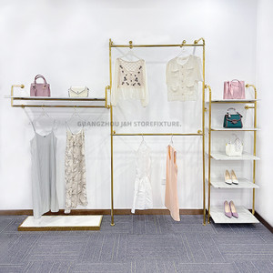 <span class=keywords><strong>Étagère</strong></span>s suspendues en acier inoxydable Porte-chiffons en or Montage mural Affichage de vêtements au détail Porte-vêtements en tuyau industriel - Product Image 6