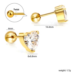 Pendientes de Corazón de Circonita Cúbica Chapados en Oro de 18k al por Mayor, de Acero Inoxidable, Impermeables, para Mujer, con Diamantes, Tipo Stud, Diseño de Amor - Product Image 2