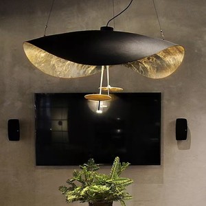Oval Black <b>LED</b> Chandelier Single-Head Adjustable Height For Living Room Bedroom Study - Product Image 1