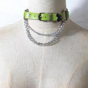 Adjustable Punk Gothic Necklace Stainless Steel Buckle NightClub Accessory-PU Leather Choker Featuring Rivets Hauling <b>Chain</b> - Product Image 4