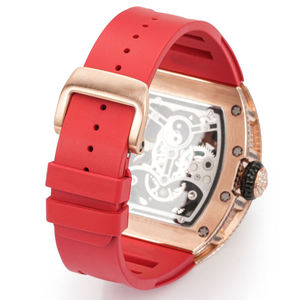 2026 New Rose Gold Diamond Set <b>Red</b> Carp Unique Barrel Shaped Skeleton Mechanical Water Resistant Unisex Watch - Product Image 6