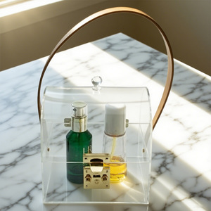 Caja organizadora de maquillaje acrílica con tapa y asa, almacenamiento de escritorio para cosméticos y perfumes YZ-861298 - Product Image 4