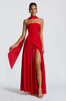 Moulante personnalisée femmes écharpe col Patchwork robe été Chic sans manches dos nu fendu Maxi robes vacances rue Vestidos