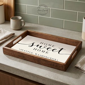 Acme Home Sweet Home Bandeja DE SERVICIO DE MADERA rectangular hecha a mano personalizada con patrón redondo Tamaño estándar Uso en el hogar y la Oficina - Product Image 1
