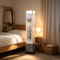 Ventilateur tour vertical sans pales, mobile et silencieux, avec télécommande et lumière, sur base roulante, idéal pour salon, chambre et cuisine