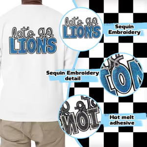 <span class=keywords><strong>Patch</strong></span> en sequins géants LIONS en stock usine, applique lettre scintillante pour le spirit d'équipe, thermocollant pour veste et sweat à capuche, vente en gros - Product Image 4