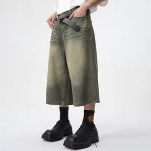 Pantalones cortos vaqueros holgados con lazo en la cintura, personalizados, OEM, de fabricante para hombre - Product Image 3