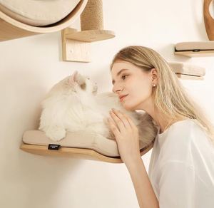 Étagères murales pour chat personnalisées, étagère flottante incurvée pour chat, lit perchoir avec coussin, meubles muraux en bois pour chat, pour grimper et <span class=keywords><strong>dormir</strong></span> - Product Image 6