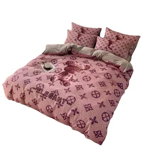 Brushed Cotton 4-In-1 Bedding Set Violet Queen Size Duvet Cover Bed Sheet Bedding Set