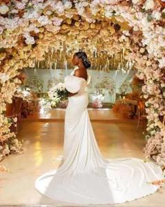 S0803G Drop Shipping New Hot Sale Summer Simple off Shoulder Satin Trailing Light Plus Size Elegant Wedding Dresses - Product Image 3