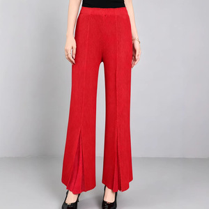 Pantalones plisados Miyake de pierna ancha casuales para mujer, pantalones casuales sueltos de cintura alta con abertura, ropa occidental para mujer, venta al por mayor de ropa a granel - Product Image 3