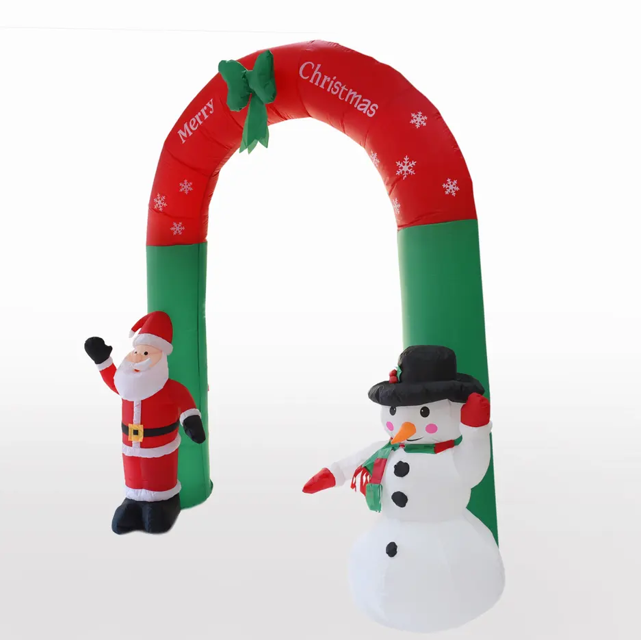 Outdoor Inflatable Santa Claus 8ft Tall Inflatable Arch Father Christmas, Inflatable Snowman On One Side Of The Arch