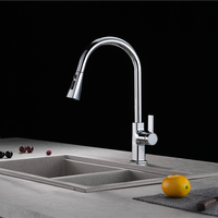 Robinet de cuisine moderne à col de cygne avec douchette extractible et mitigeur monocommande à bouton-poussoir pour l'approvisionnement des restaurants